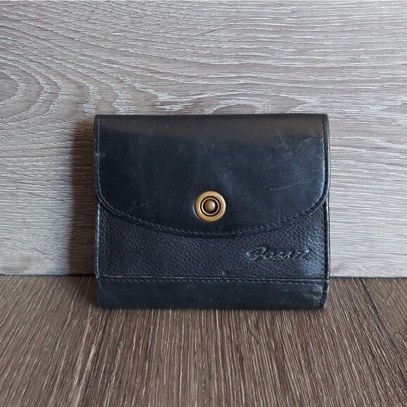 Fossil Vintage Black Genuine Leather Trifold Wallet - Picture 1 of 8